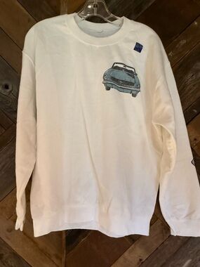 Ford Men's Cream Crewneck with Blue Car Graphic